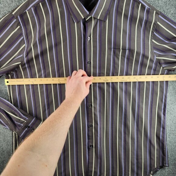 Tommy Bahama XXL 100% Silk Purple Gray Stripe Plaid Long Sleeve Button Up Shirt - Picture 12 of 16